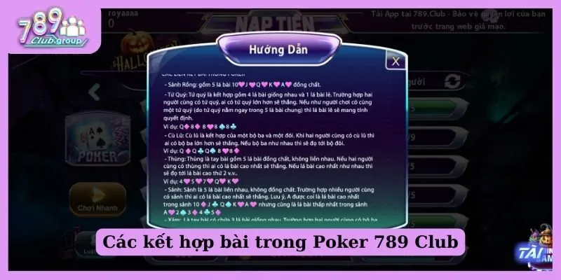 Các kết hợp bài trong Poker 789 Club